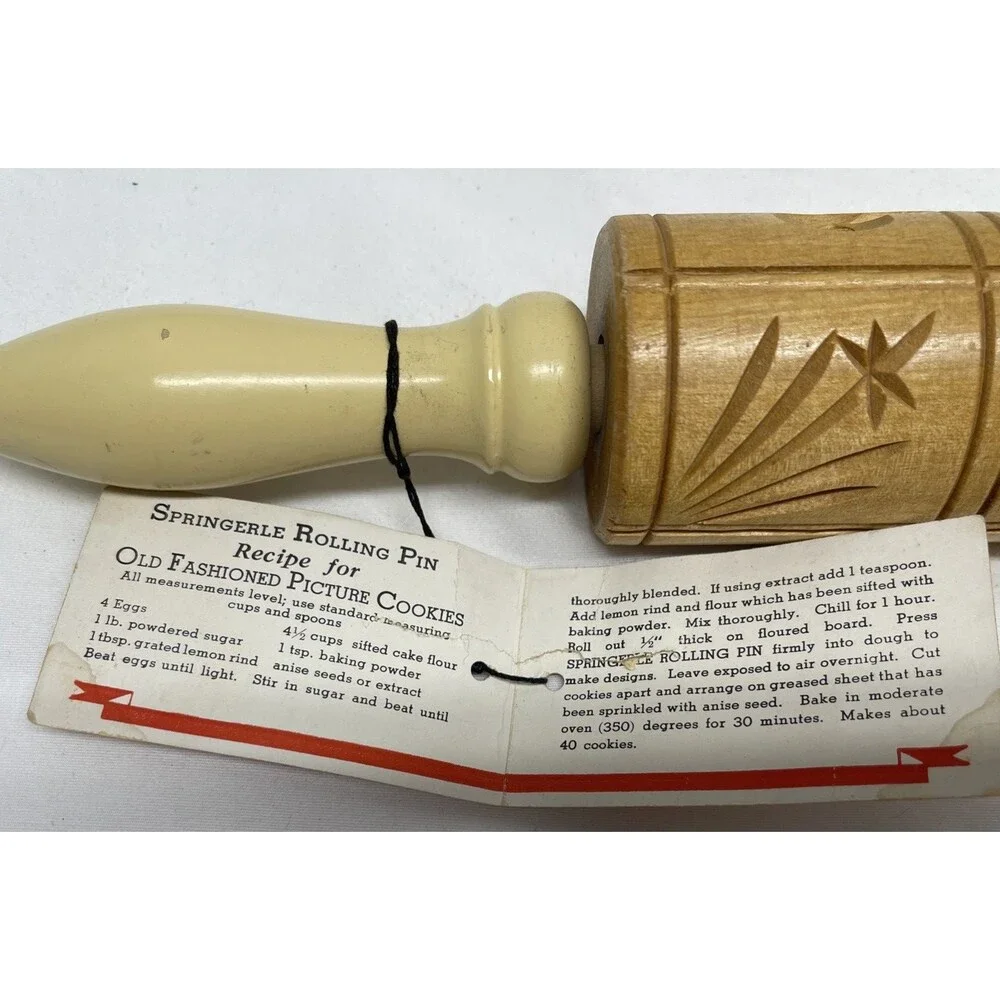 Vintage Carved Wooden Dough Rolling Pin Press for Springerle Cookies 14Lx2